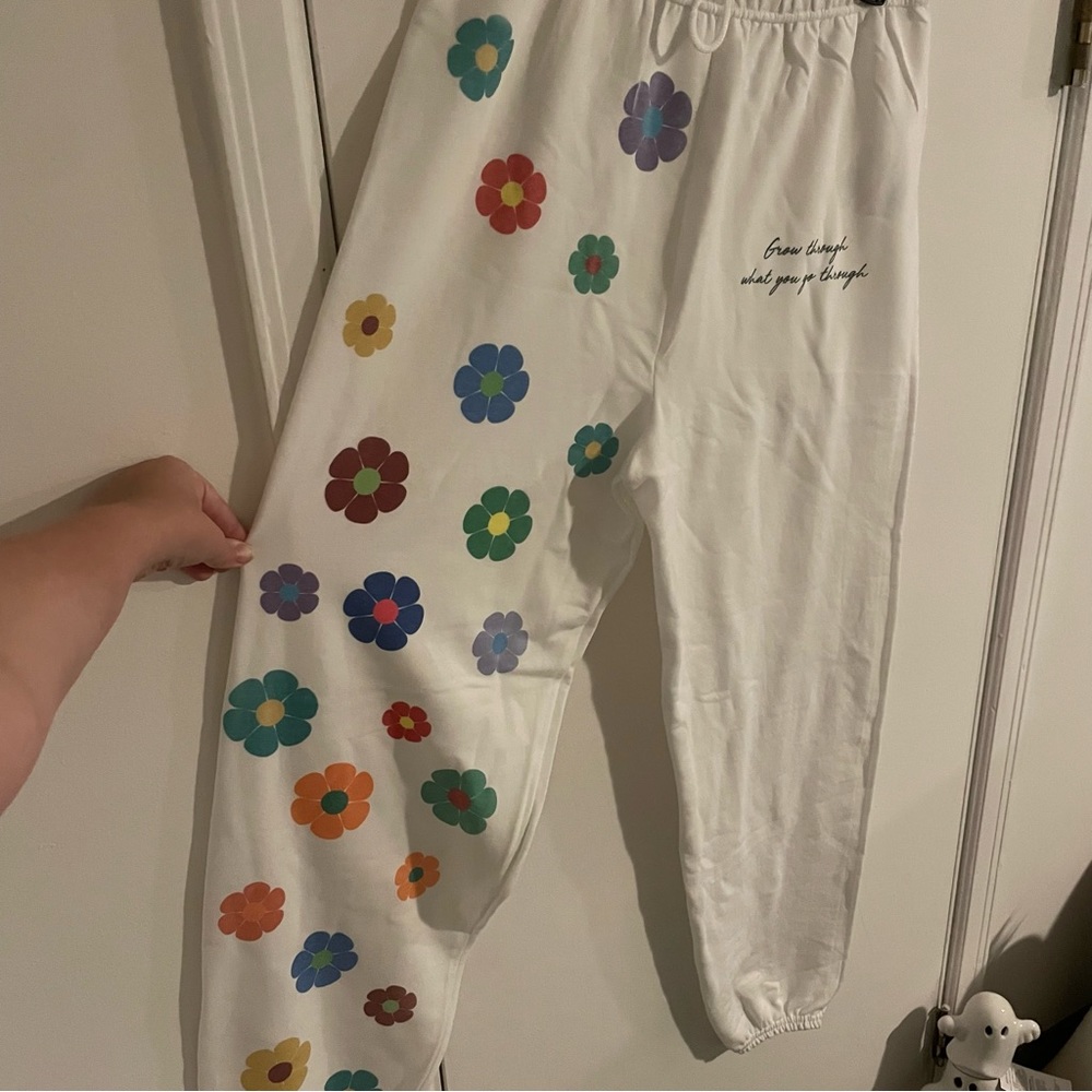 New Unisex Floral Split Design Sweatpants - Picture 4 of 8